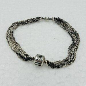 Estate Pandora Sterling Silver Multi-Strand One Clip Station Bracelet 7" Vintage